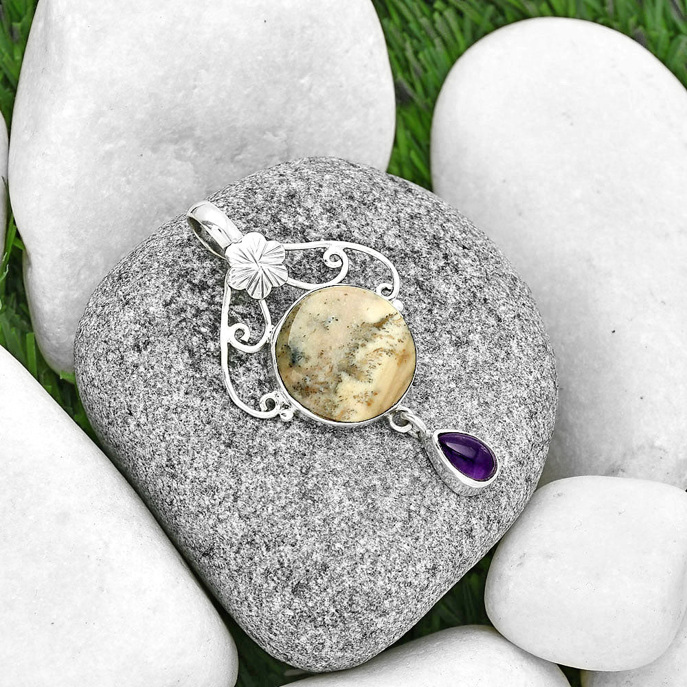 Russian Honey Dendrite Opal & Amethyst Pendant P-1455 SDP131464