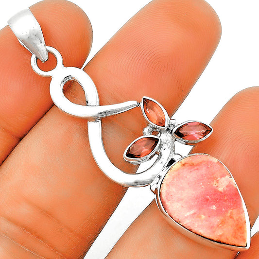 Natural Pink Tulip Quartz & Garnet Pendant P-1118 SDP131844