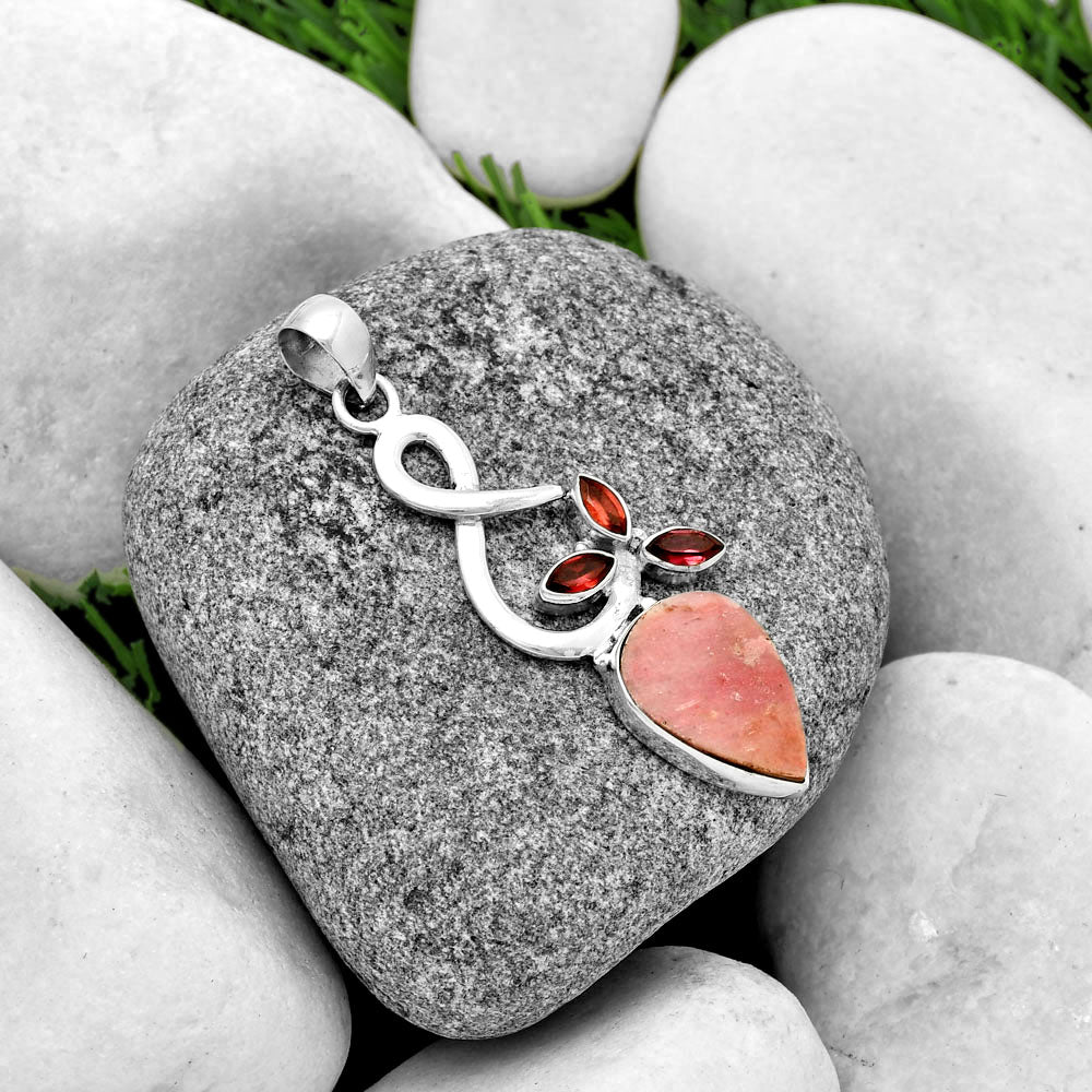 Natural Pink Tulip Quartz & Garnet Pendant P-1118 SDP131844