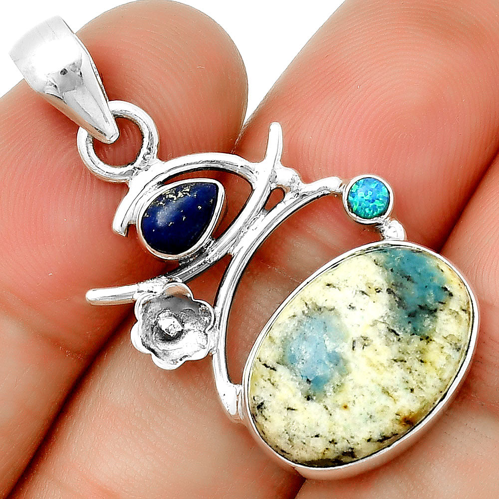 K2 Blue - Azurite In Quartz, Lapis Lazuli & Fire Opal Pendant P-1704 SDP132154