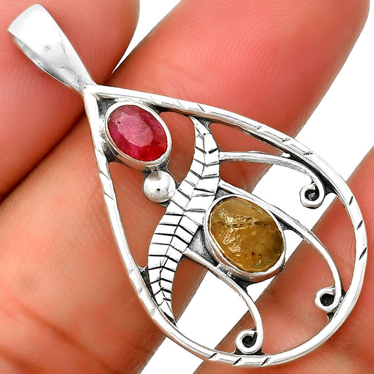 Rare Kornerupine Rough & Ruby Quartz Pendant P-1376 SDP133110