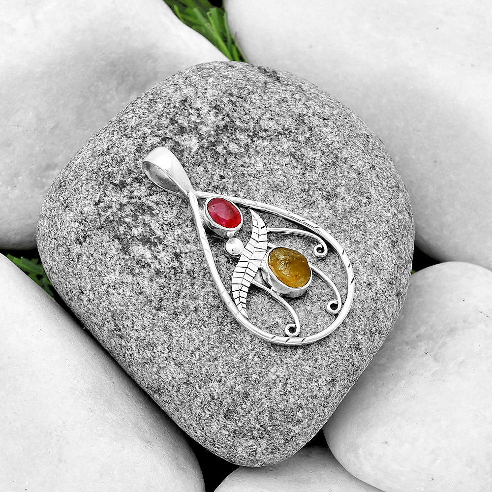 Rare Kornerupine Rough & Ruby Quartz Pendant P-1376 SDP133110
