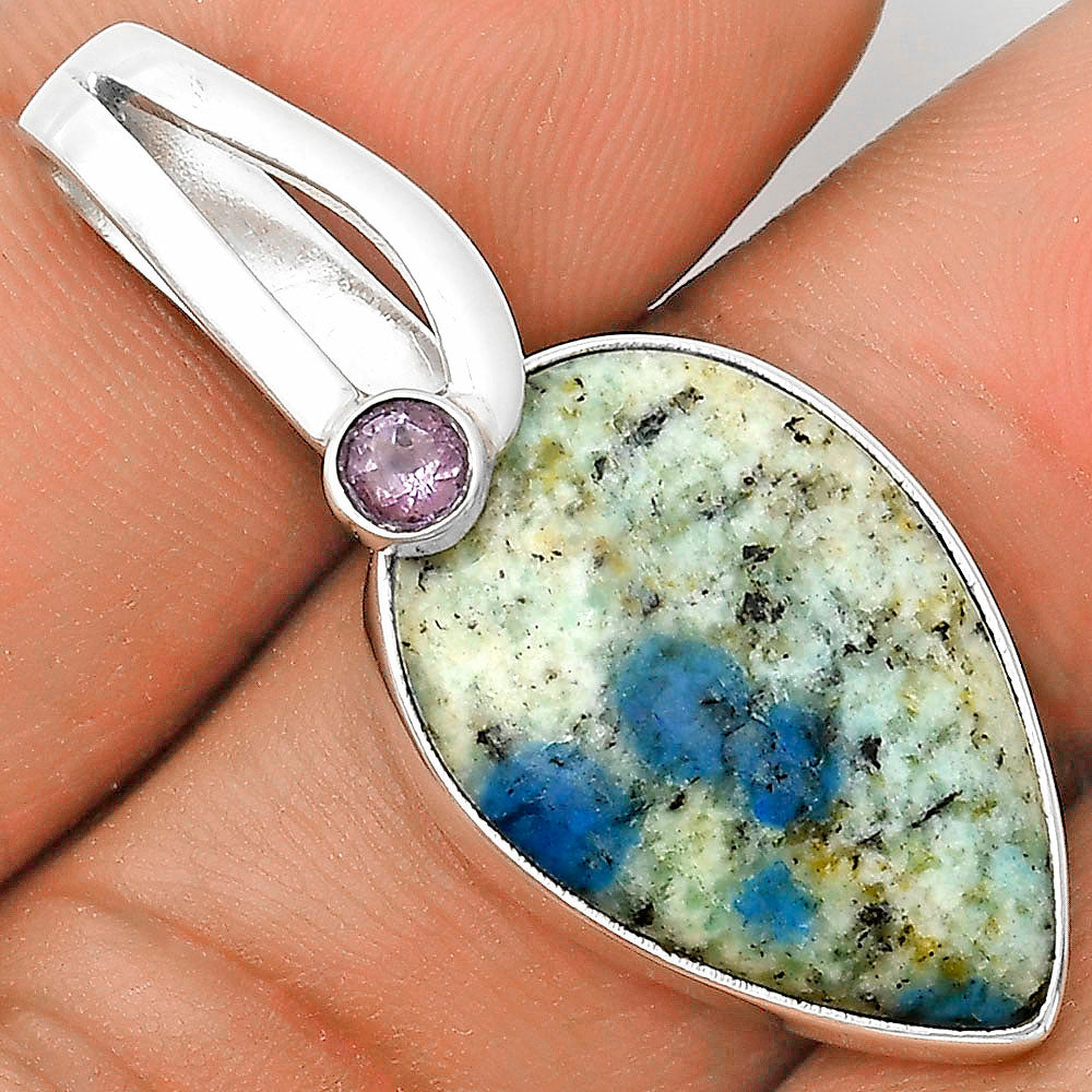 K2 Blue Azurite In Quartz & Amethyst Pendant P-1606 SDP136208