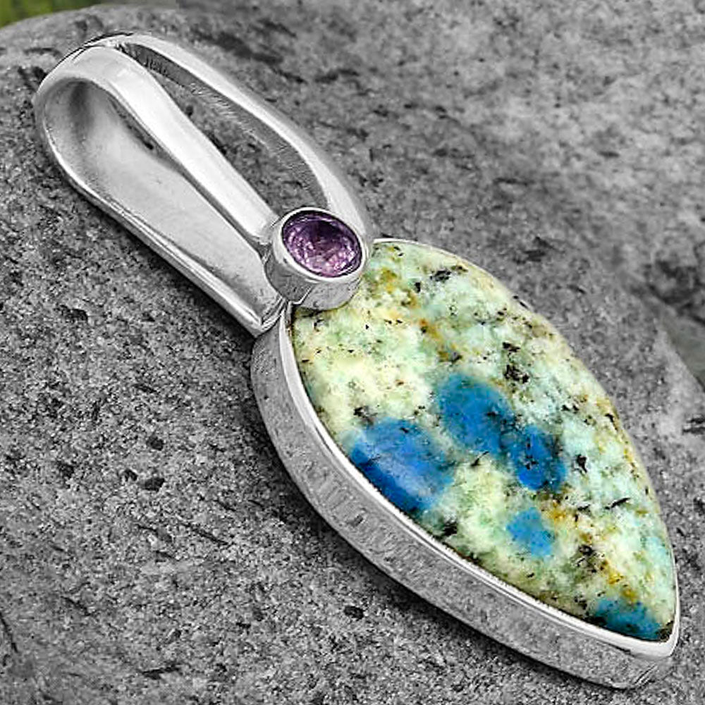 K2 Blue Azurite In Quartz & Amethyst Pendant P-1606 SDP136208