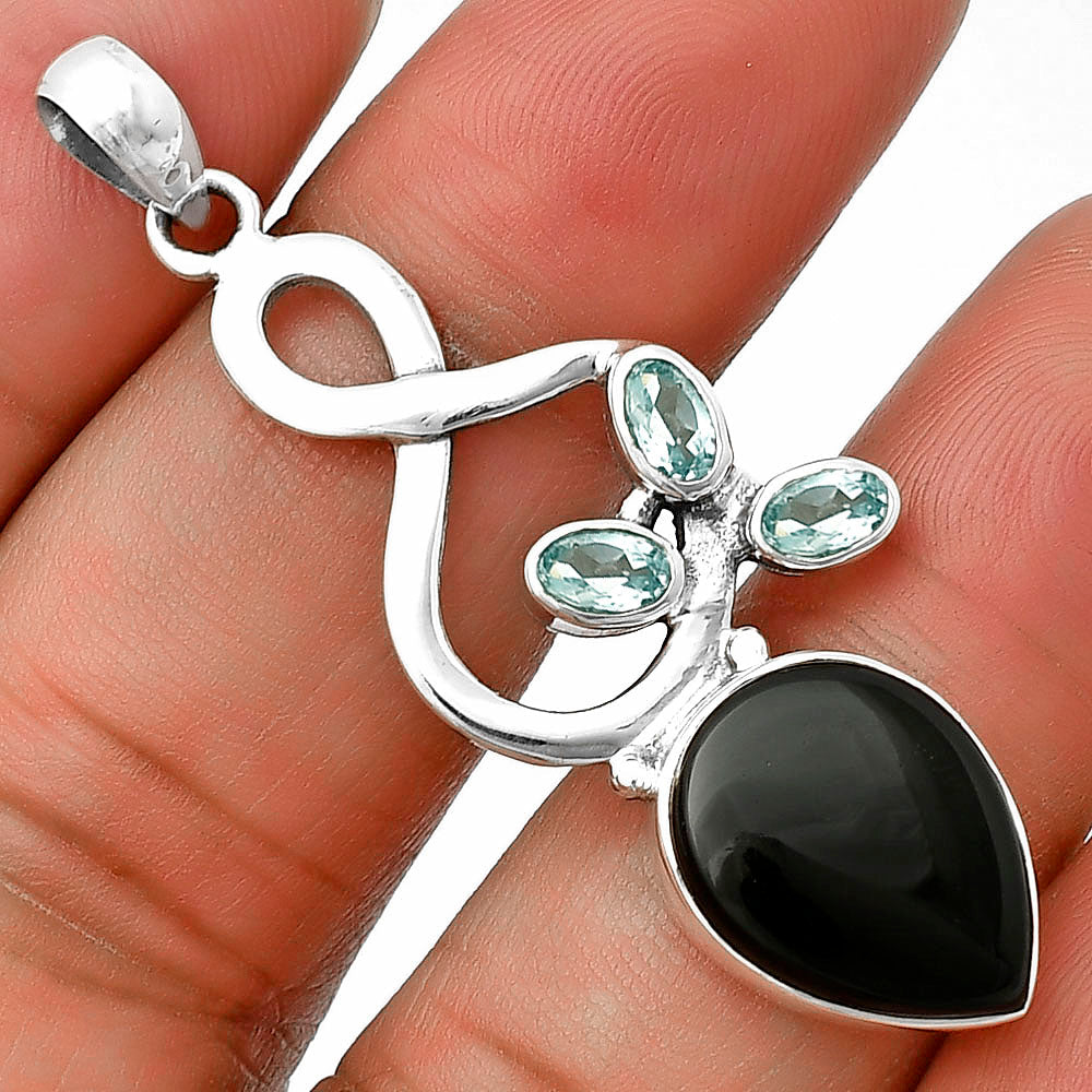 Black Onyx - Brazil & Sky Blue Topaz Pendant P-1118 SDP139401