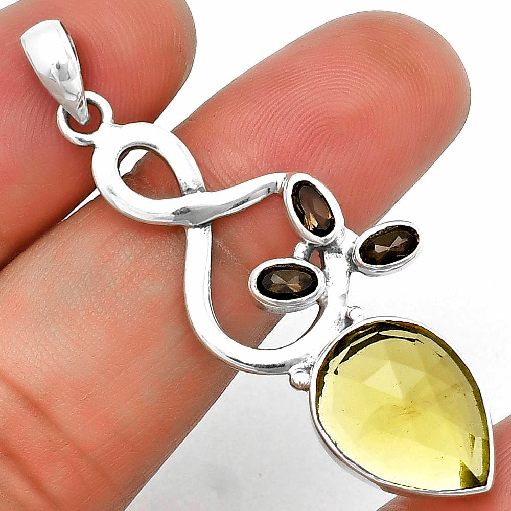 Lemon Quartz Checker & Smoky Quartz Pendant P-1118 SDP139411