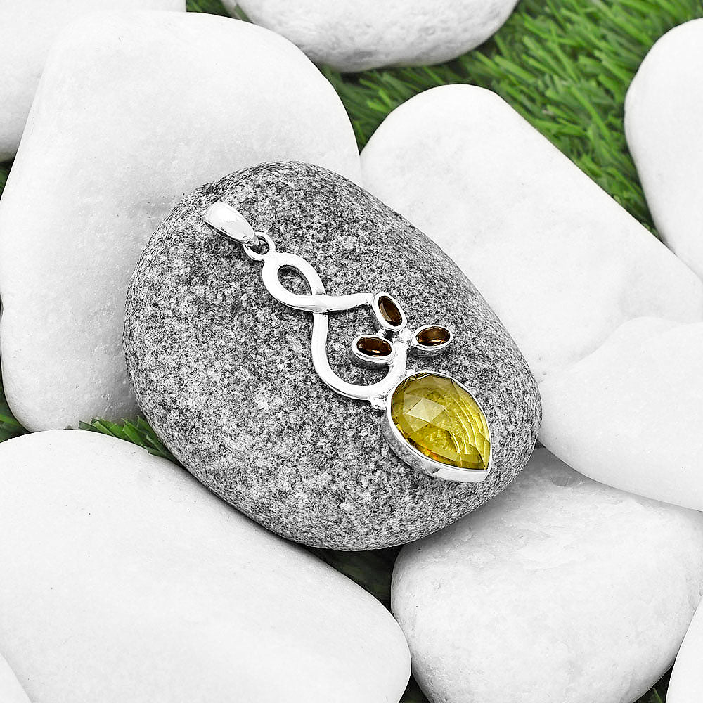 Lemon Quartz Checker & Smoky Quartz Pendant P-1118 SDP139411