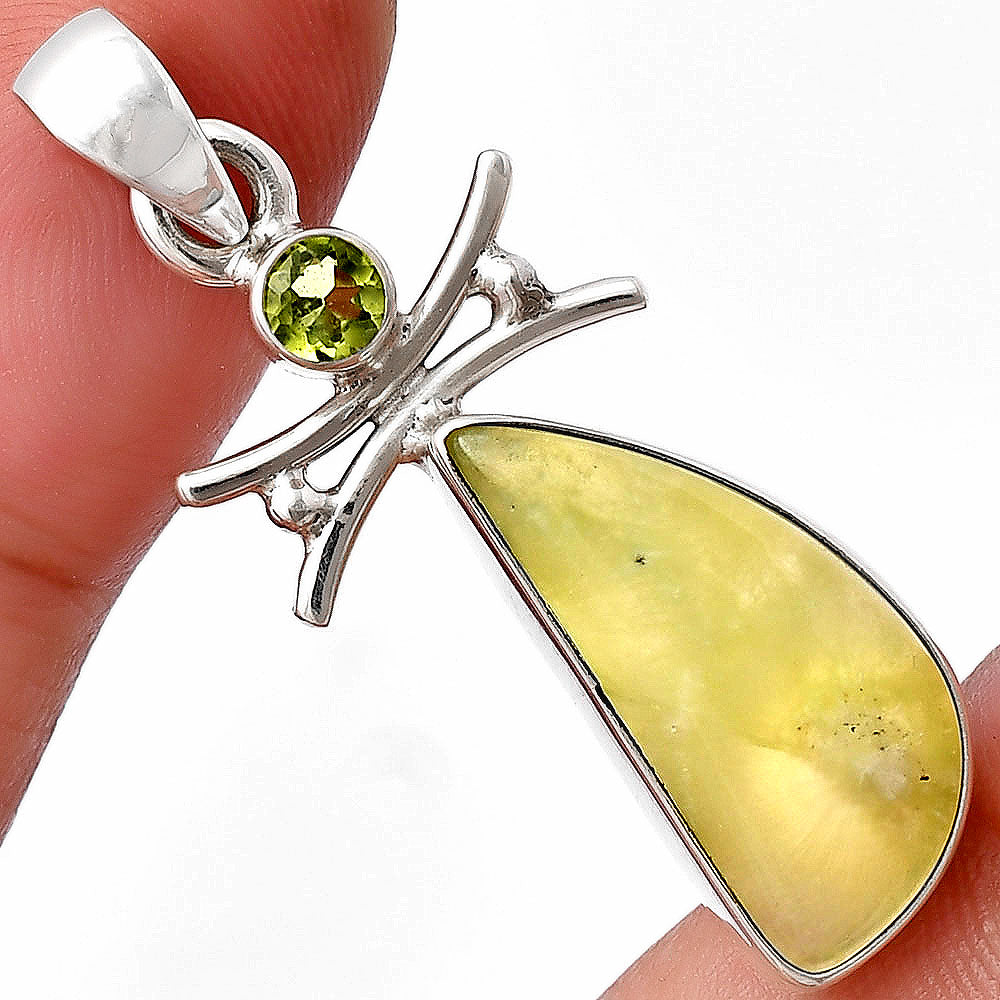 Natural Cloudy Prehnite & Peridot Pendant P-1243 SDP140775