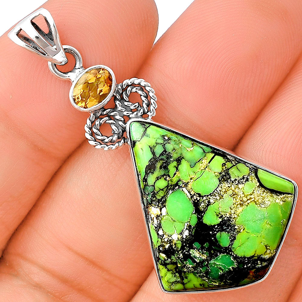 Green Matrix Turquoise & Citrine Pendant P-1093 SDP140826