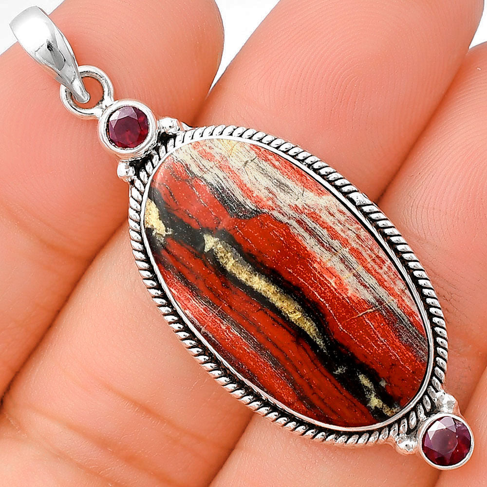 Natural Snake Skin Jasper & Garnet Pendant P-1023 SDP140899