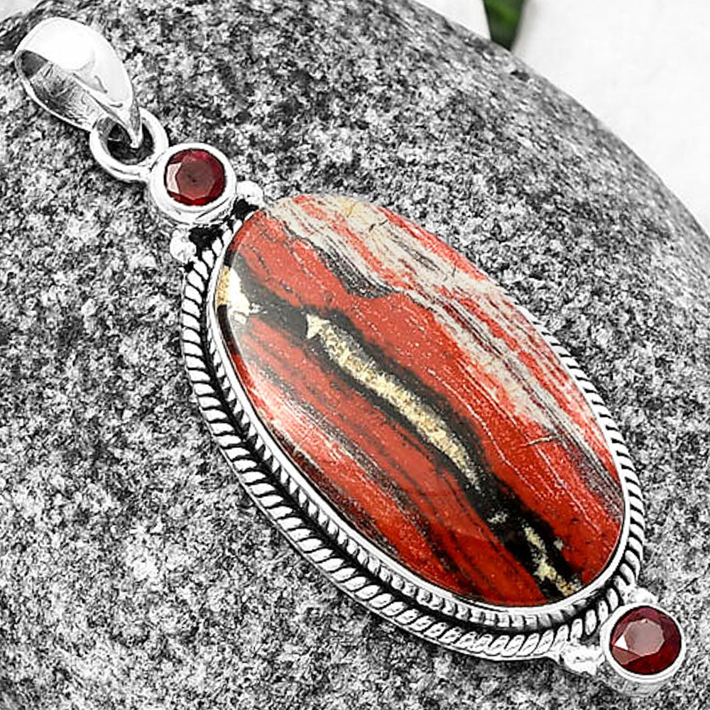 Natural Snake Skin Jasper & Garnet Pendant P-1023 SDP140899