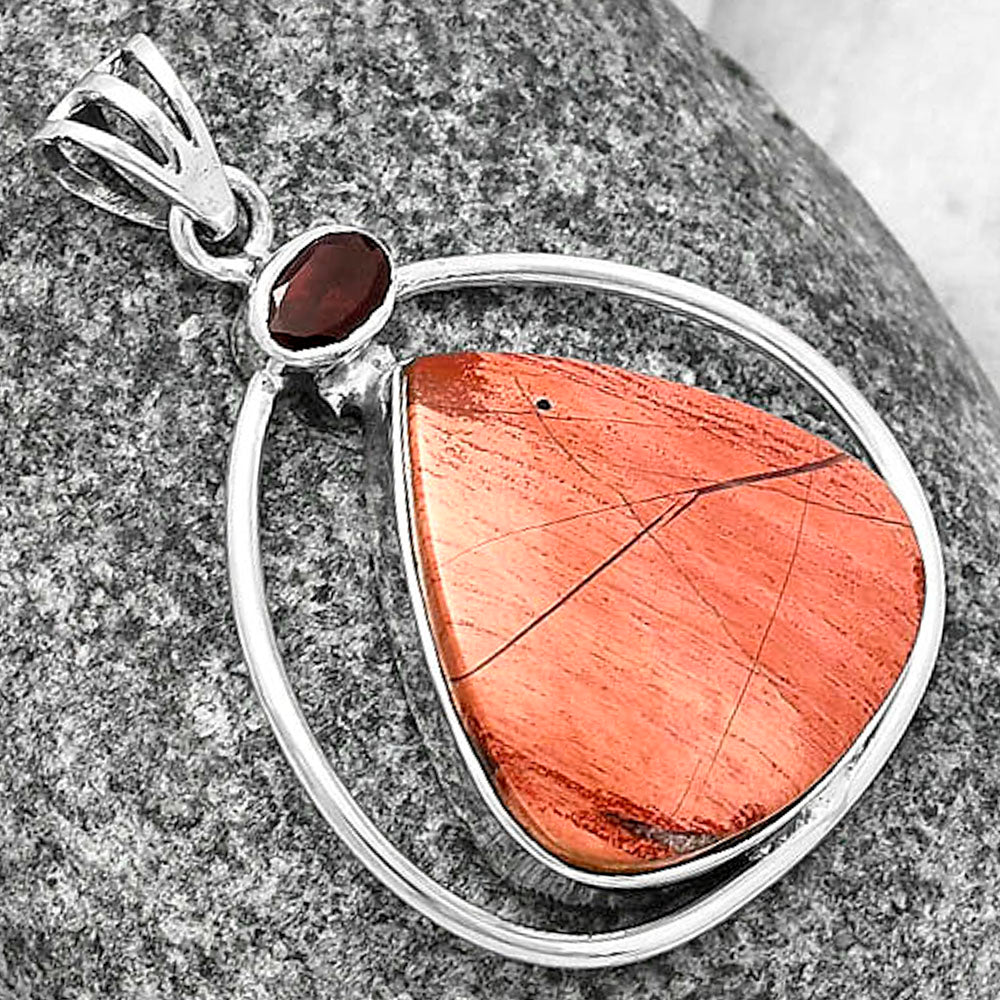 Natural Snake Skin Jasper & Garnet Pendant P-1005 SDP141350
