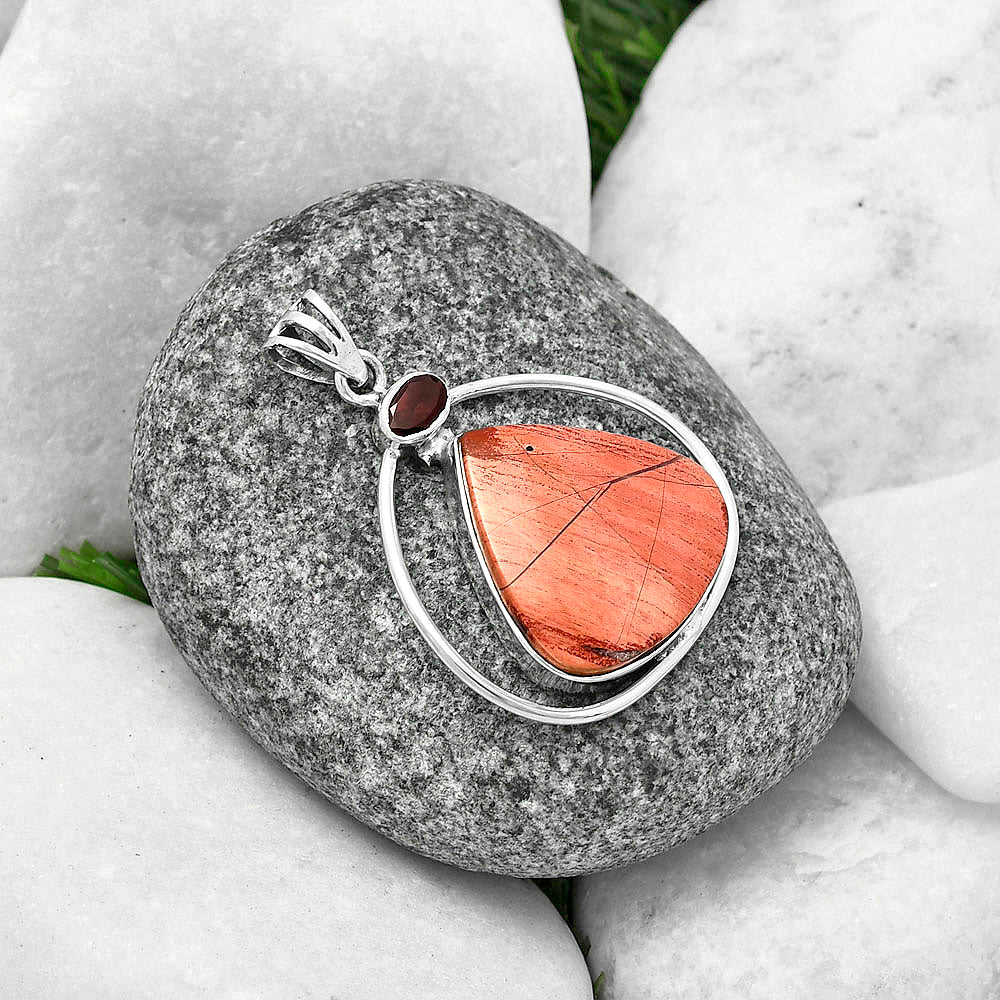 Natural Snake Skin Jasper & Garnet Pendant P-1005 SDP141350