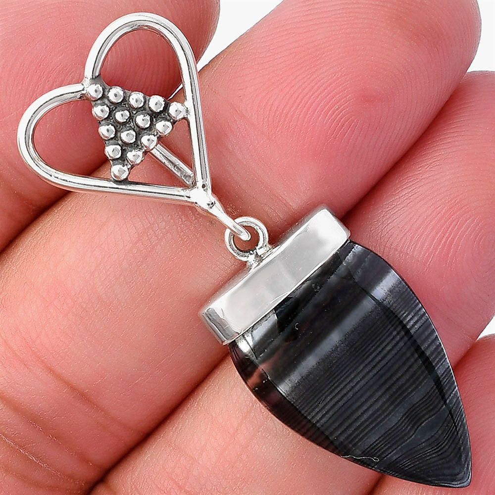 Heart - Crown Of Silver Psilomelane - Black Malachite Pendant P-1721 SDP141683