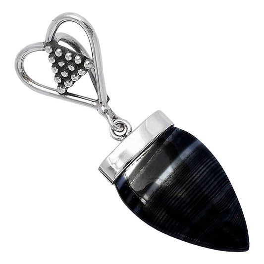 Heart - Crown Of Silver Psilomelane - Black Malachite Pendant P-1721 SDP141683
