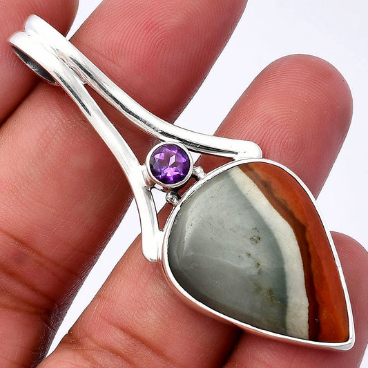 Natural Polygram Jasper & Amethyst Pendant P-1006 SDP142976