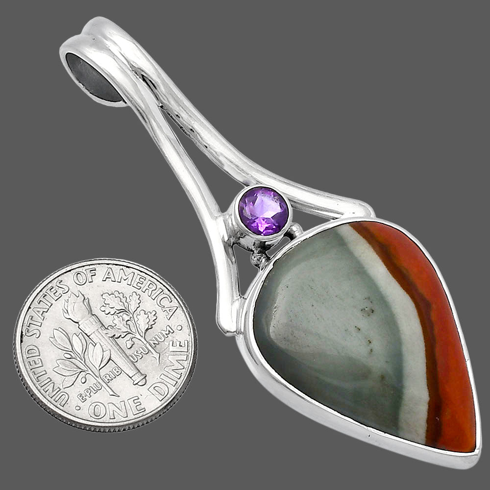 Natural Polygram Jasper & Amethyst Pendant P-1006 SDP142976