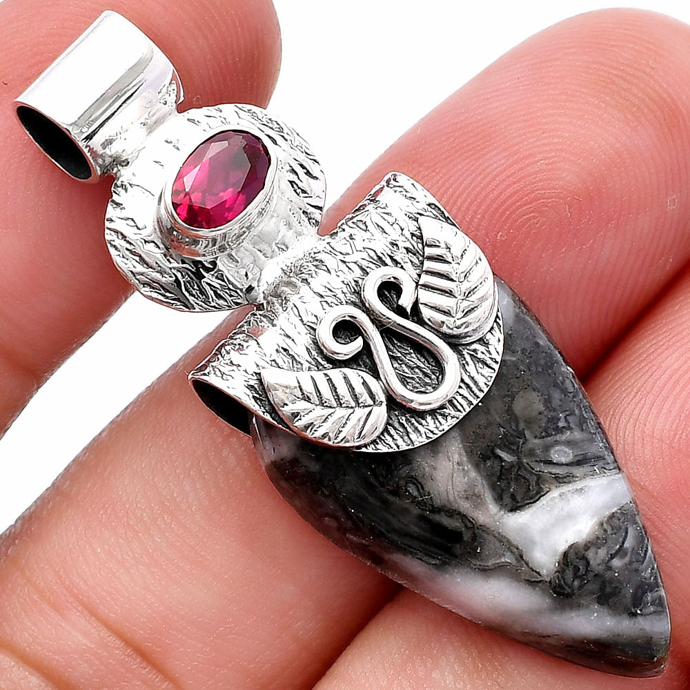 Natural Mexican Cabbing Fossil & Ruby Pendant P-1545 SDP144509