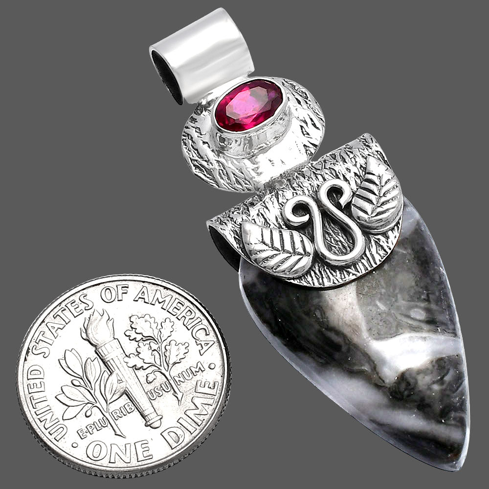 Natural Mexican Cabbing Fossil & Ruby Pendant P-1545 SDP144509