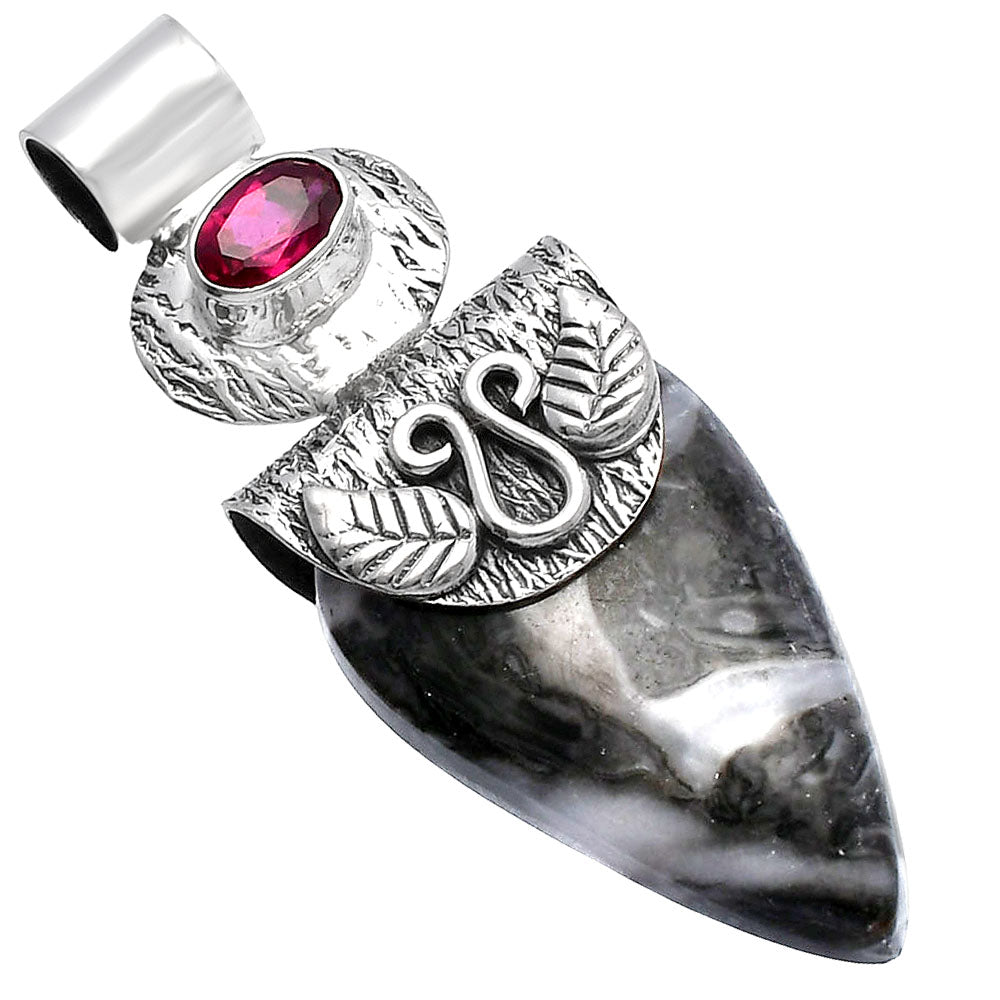 Natural Mexican Cabbing Fossil & Ruby Pendant P-1545 SDP144509