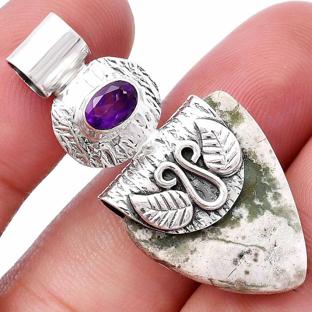 Natural Utah Variscite & Amethyst Pendant P-1545 SDP144544