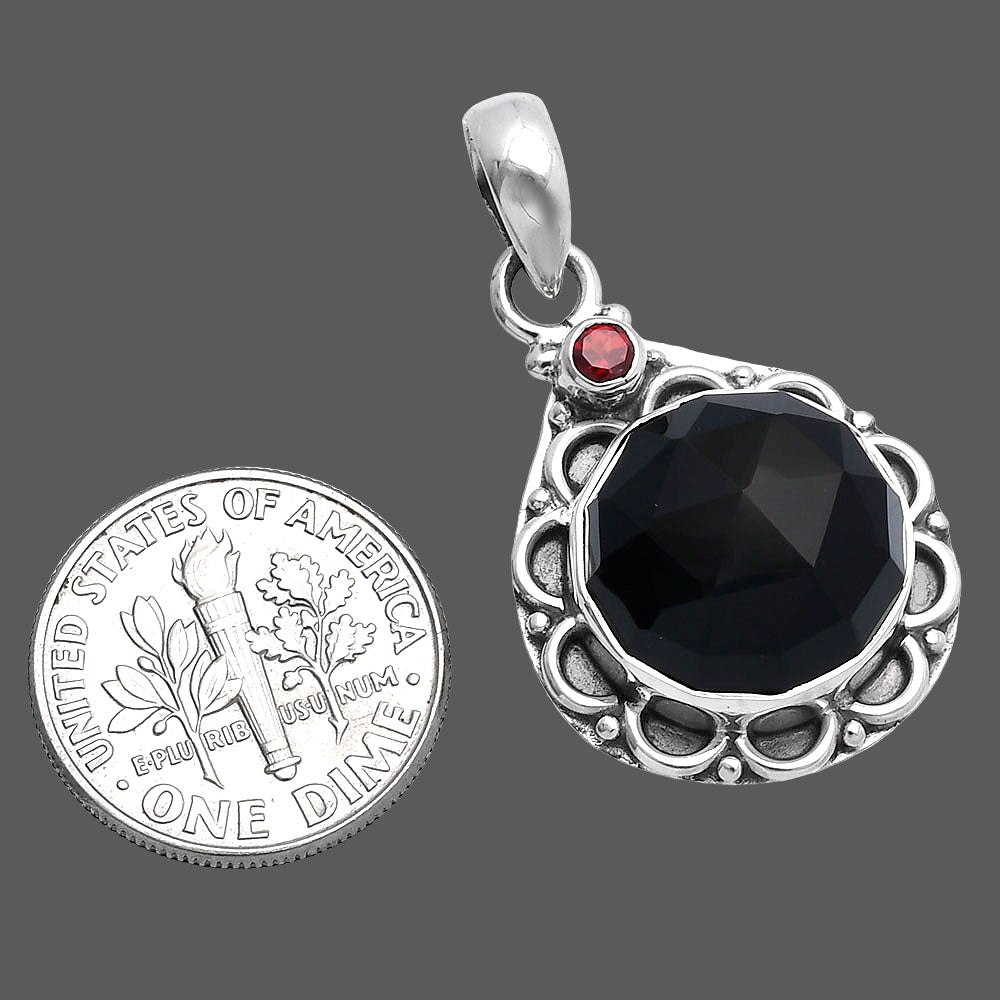Black Onyx Checker - Brazil & Garnet Pendant P-1080 SDP145095