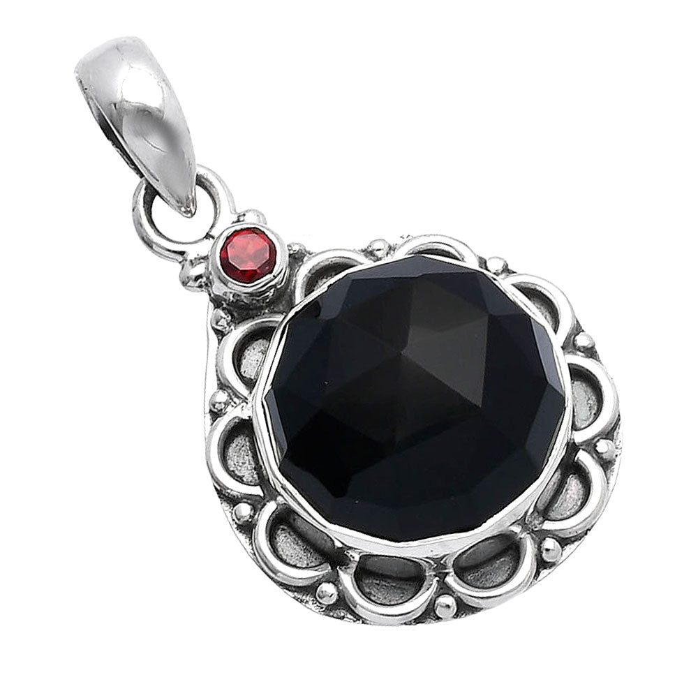 Black Onyx Checker - Brazil & Garnet Pendant P-1080 SDP145095