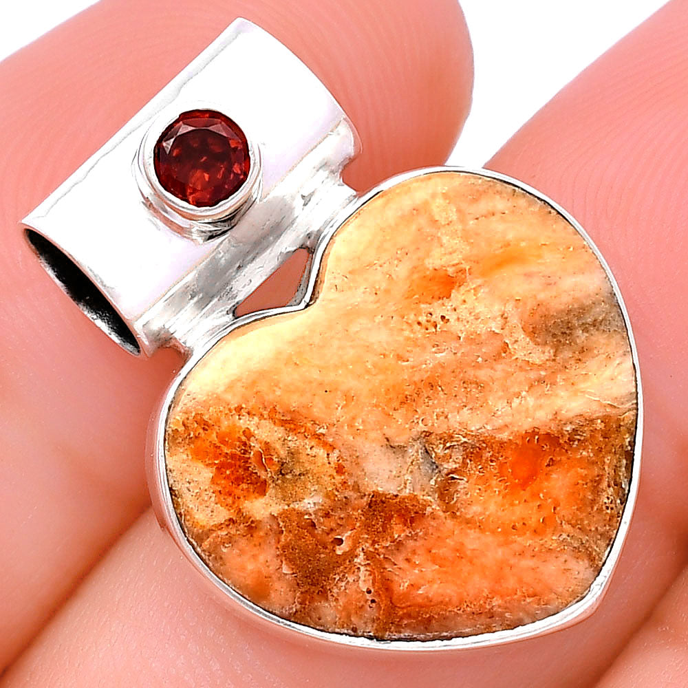Heart - Natural Coral Jasper & Garnet Pendant P-1300 SDP145153