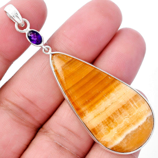 Natural Honey Aragonite & Amethyst Pendant P-1098 SDP145619
