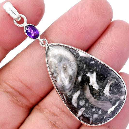 Mexican Cabbing Fossil & Amethyst Pendant P-1098 SDP145650