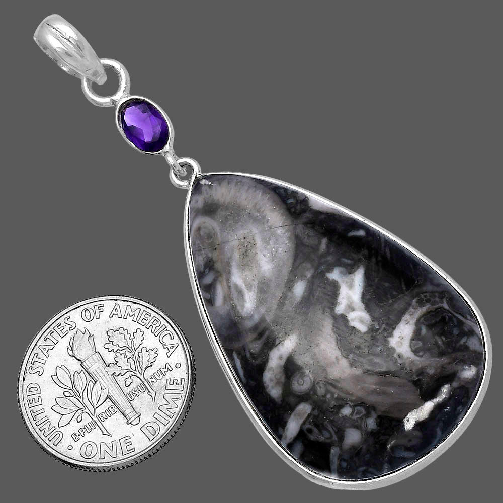 Mexican Cabbing Fossil & Amethyst Pendant P-1098 SDP145650
