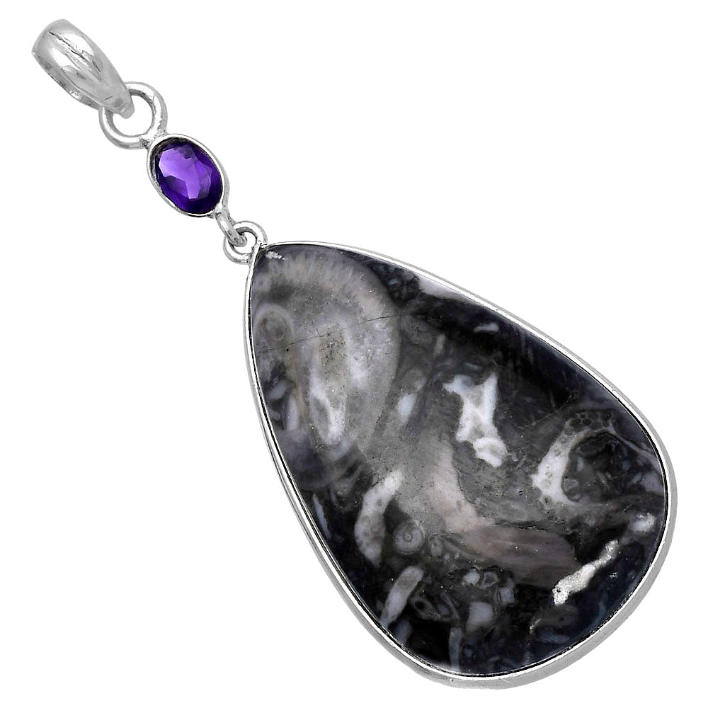 Mexican Cabbing Fossil & Amethyst Pendant P-1098 SDP145650