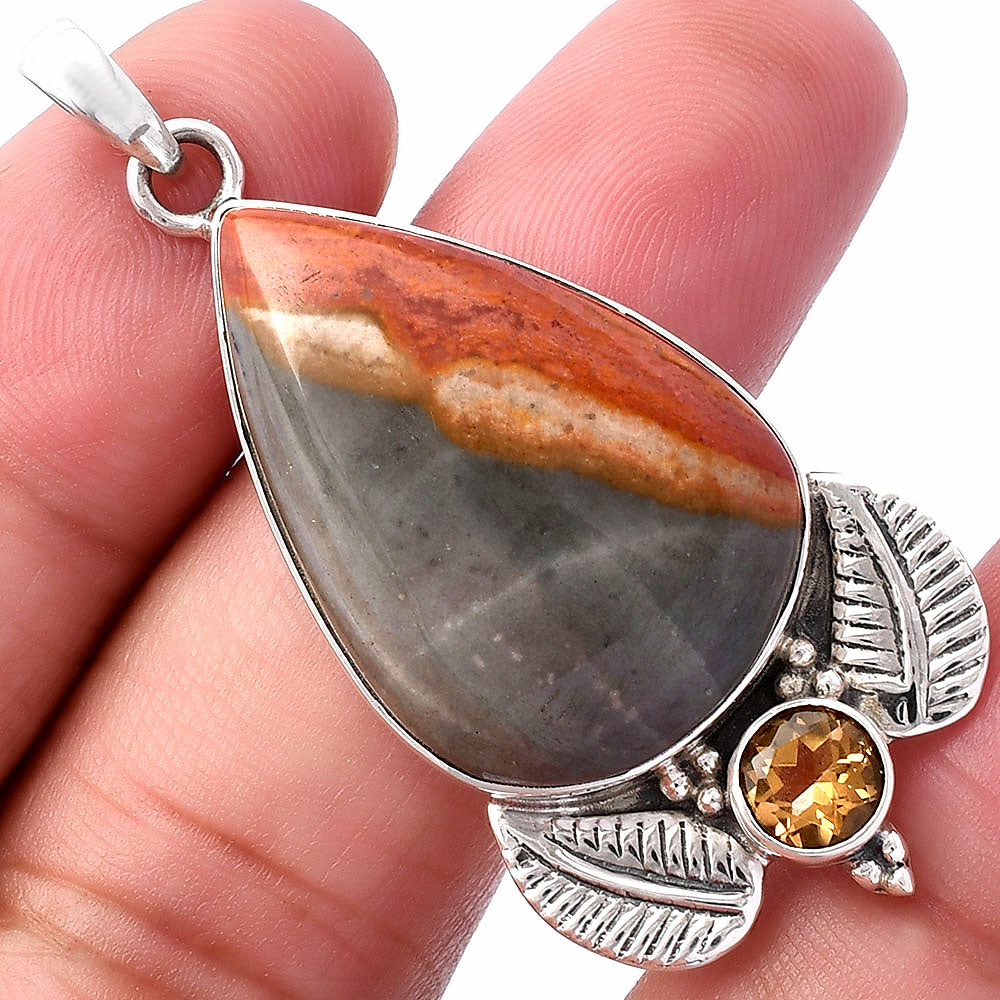 Natural Polygram Jasper & Citrine Pendant P-1127 SDP145892