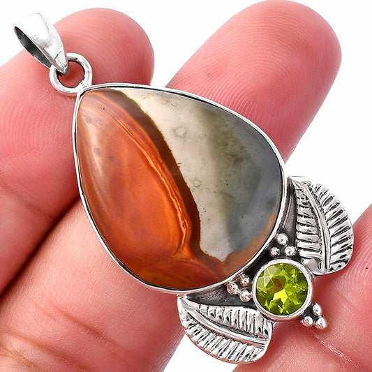 Natural Polygram Jasper & Peridot Pendant P-1127 SDP145928