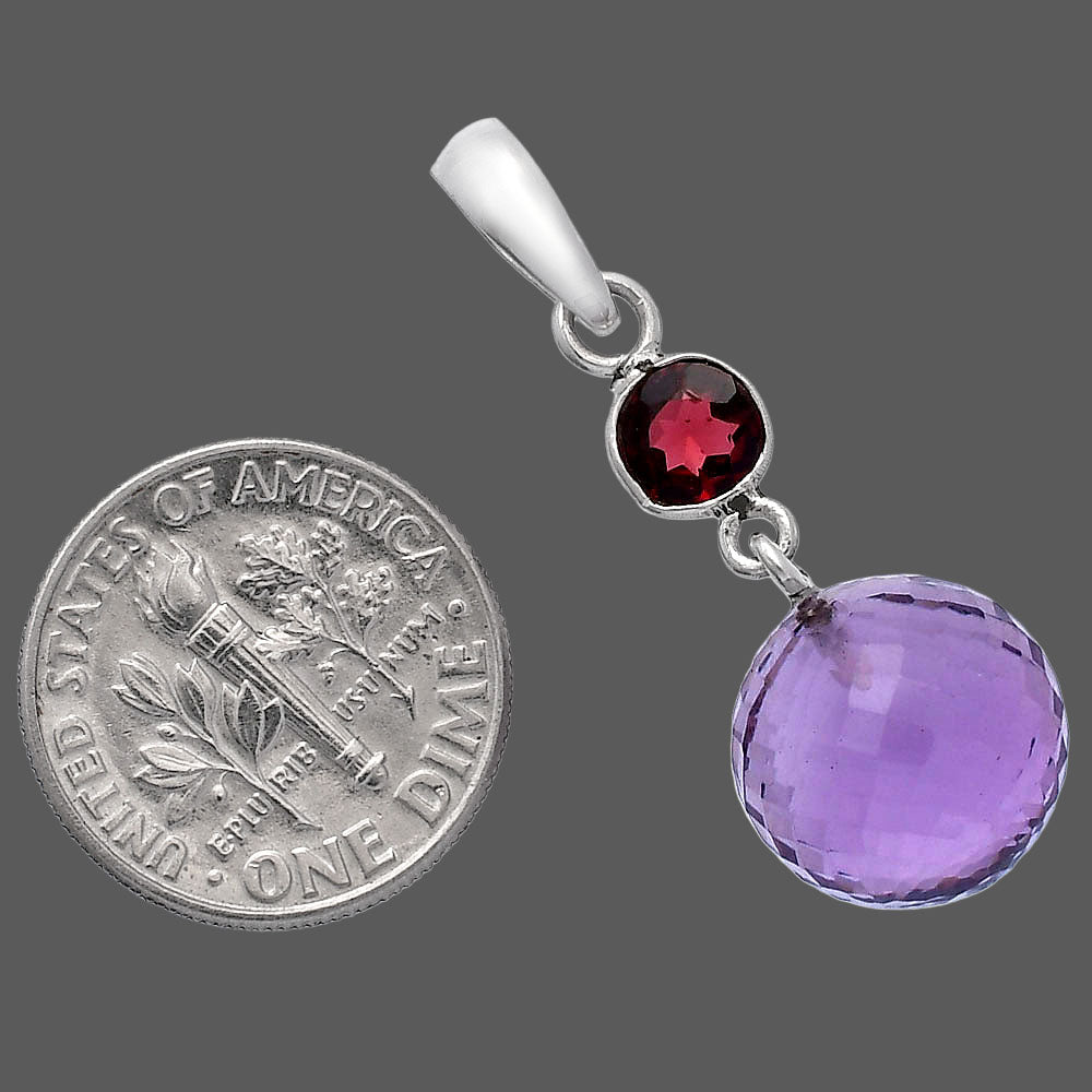 Amethyst Checker Ball & Garnet Pendant P-1729 SDP146531