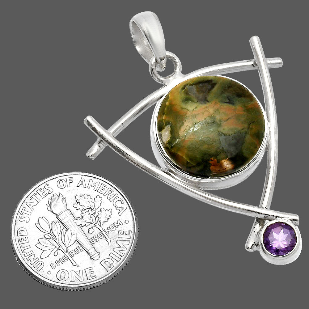 Rhyolite Rainforest Jasper & Amethyst Pendant P-1499 SDP146761