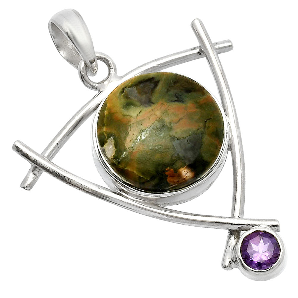 Rhyolite Rainforest Jasper & Amethyst Pendant P-1499 SDP146761