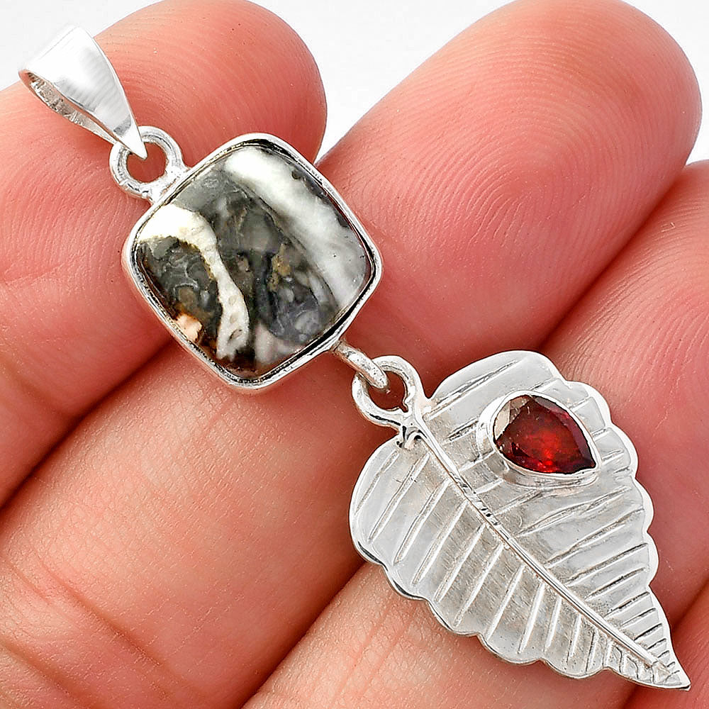 Mexican Cabbing Fossil & Garnet Pendant P-1539 SDP146793