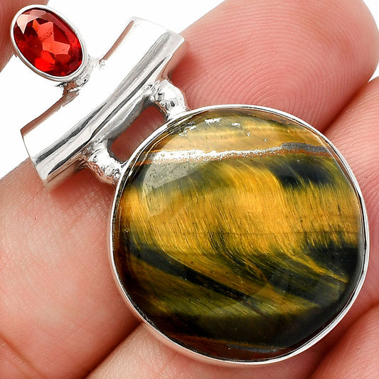 Natural Blue Tiger Eye & Garnet Pendant P-1279 SDP147176