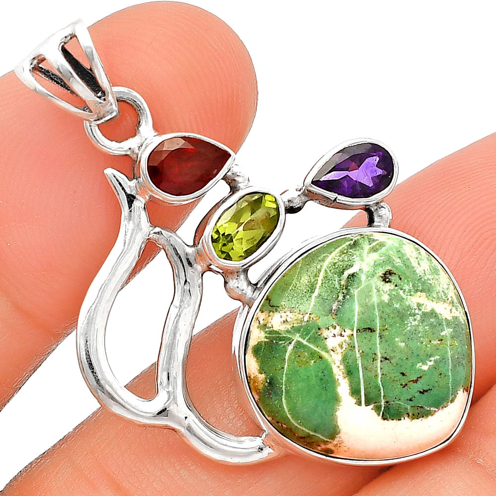 Larsonite Jasper, Peridot, Amethyst & Garnet Pendant P-1290 SDP147296