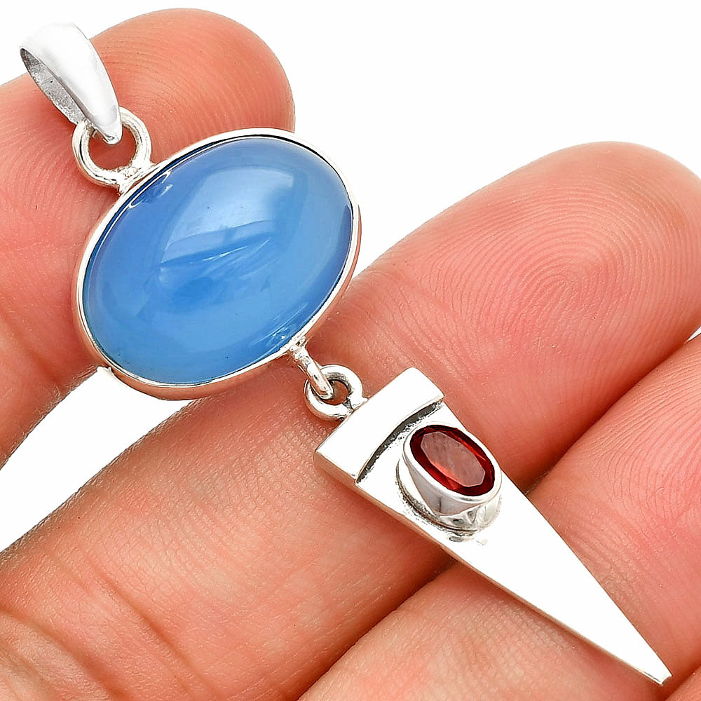 Natural Blue Chalcedony & Garnet Pendant P-1474 SDP148544