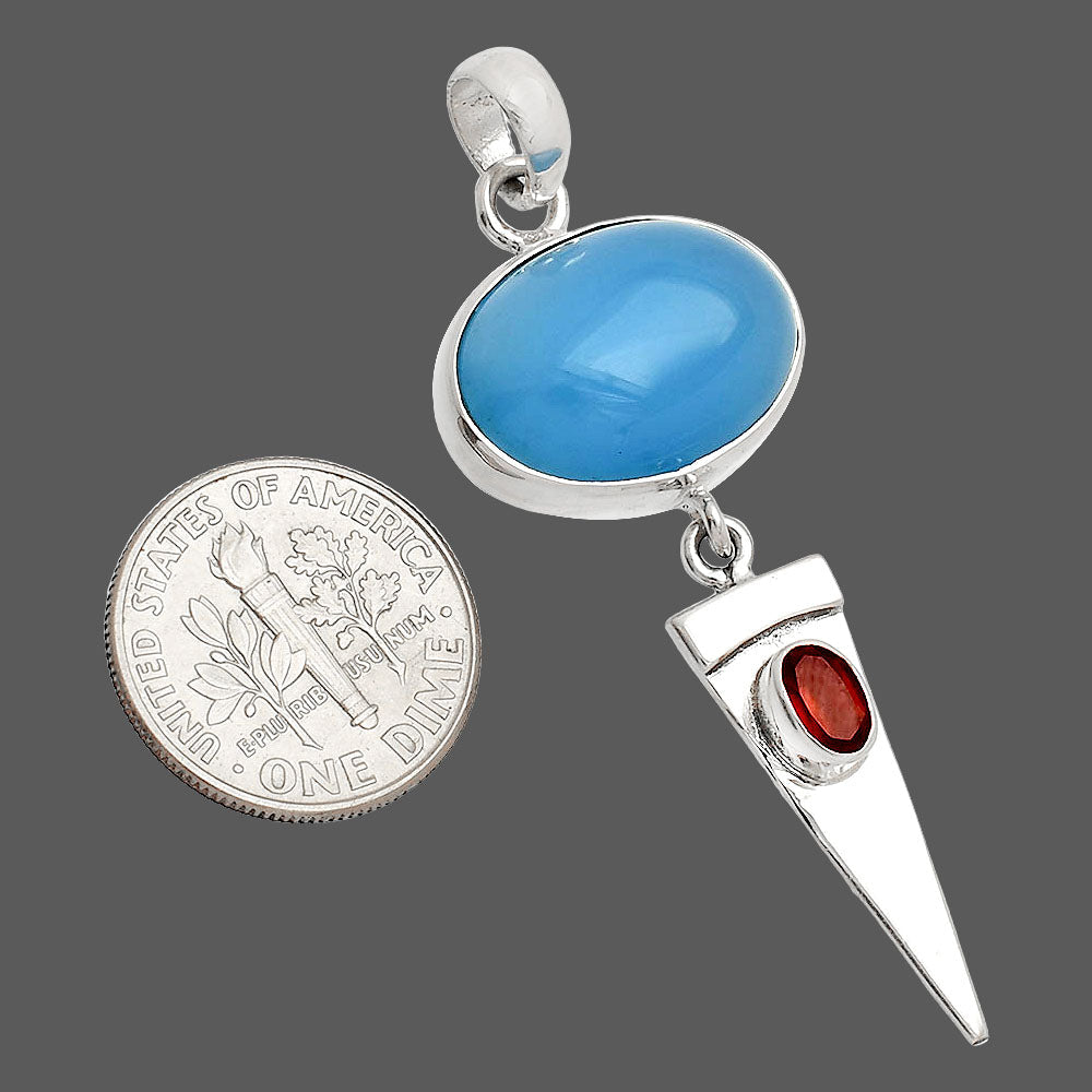 Natural Blue Chalcedony & Garnet Pendant P-1474 SDP148544