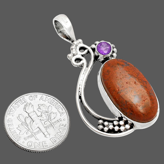 Natural Red Moss Agate & Amethyst Pendant P-1573 SDP148750