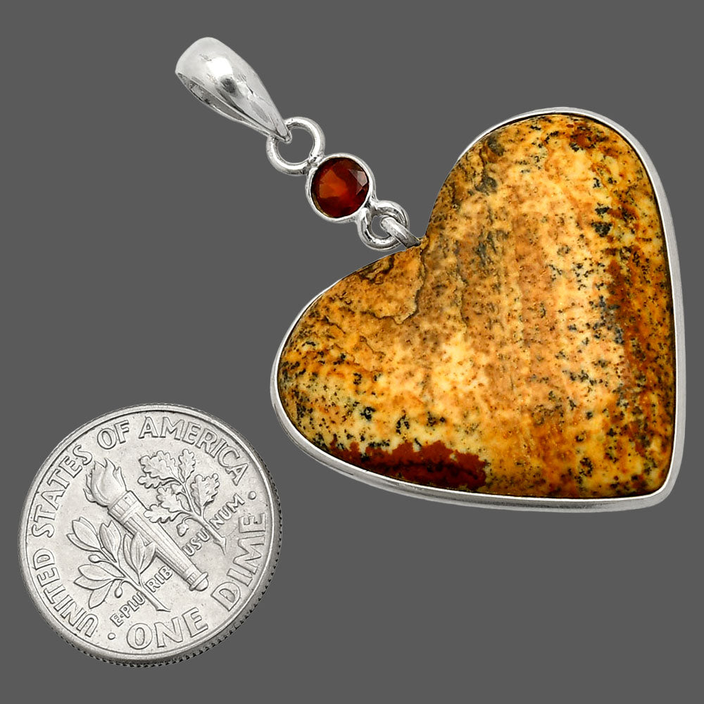 Heart - Picture Jasper & Garnet Pendant P-1098 SDP150115