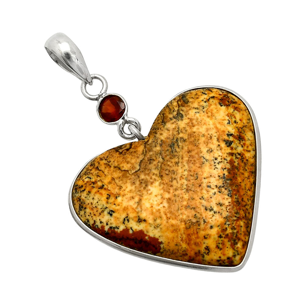 Heart - Picture Jasper & Garnet Pendant P-1098 SDP150115