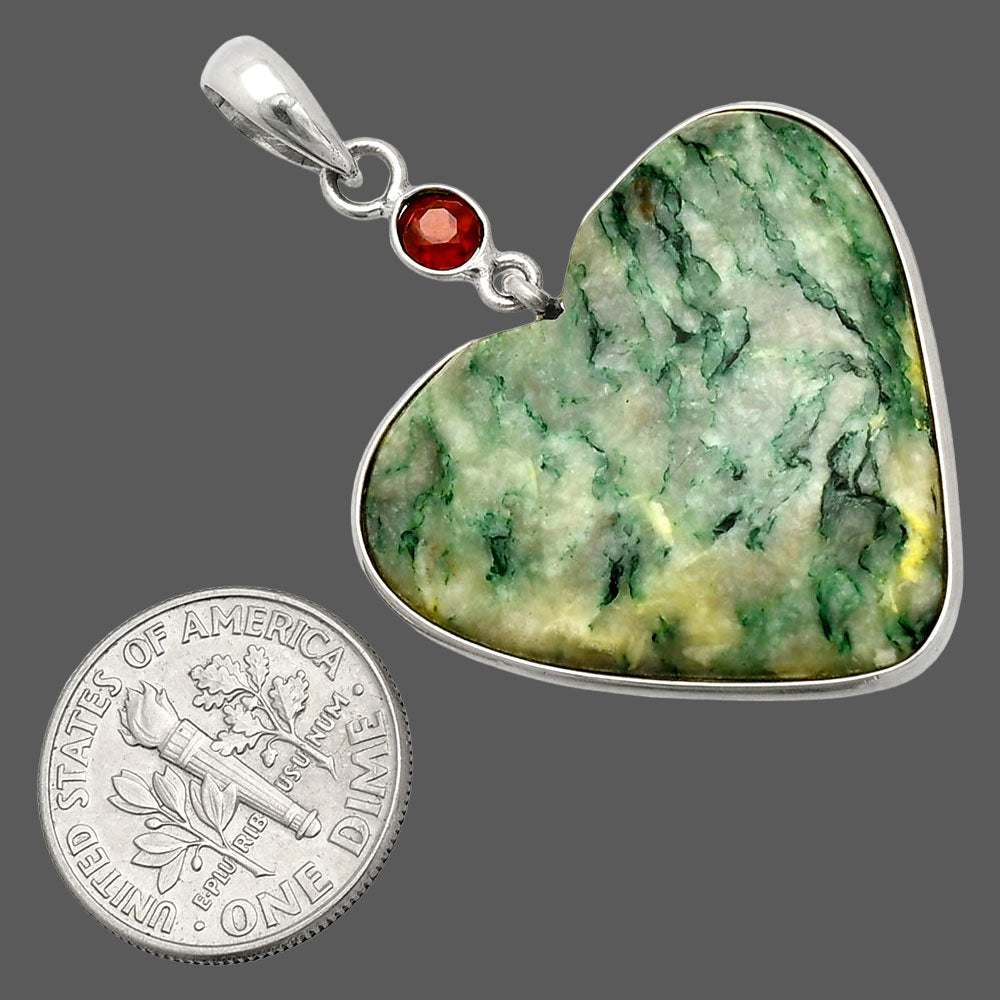 Heart - Green Mariposite & Garnet Pendant P-1098 SDP150129