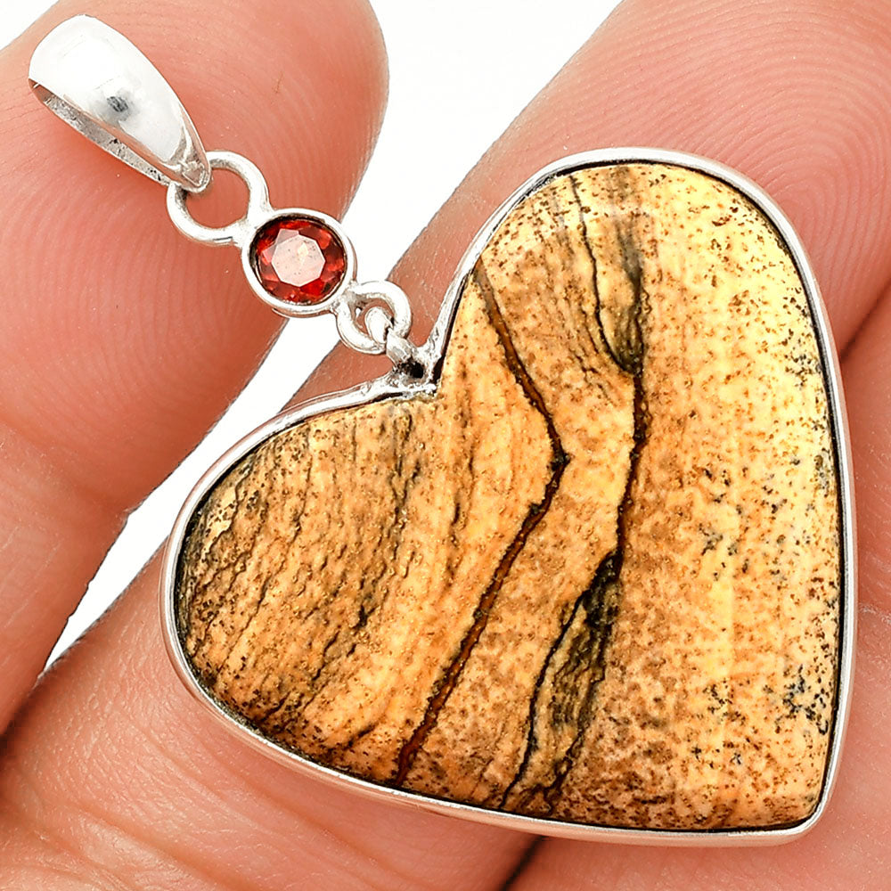 Heart - Picture Jasper & Garnet Pendant P-1098 SDP150147