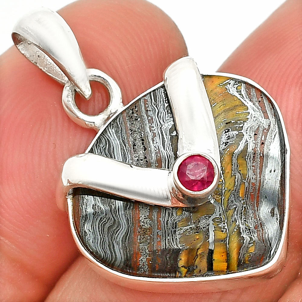 Natural Iron Tiger Eye & Ruby Pendant P-1735 SDP150817