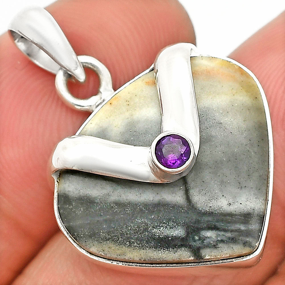 Natural Picasso Jasper & Amethyst Pendant P-1735 SDP150840