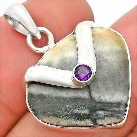 Natural Picasso Jasper & Amethyst Pendant P-1735 SDP150840